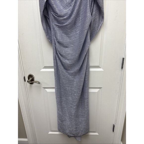 Betsy & Adam Size Size 12 Petite Blue Metallic Cape cocktail formal Gown Dress - Picture 8 of 11